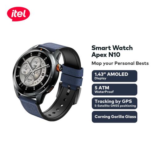 itel Apex N10 Smartwatch 1.43'' Amoled Digital Compass, 5ATM Waterproof, GPS Tracking