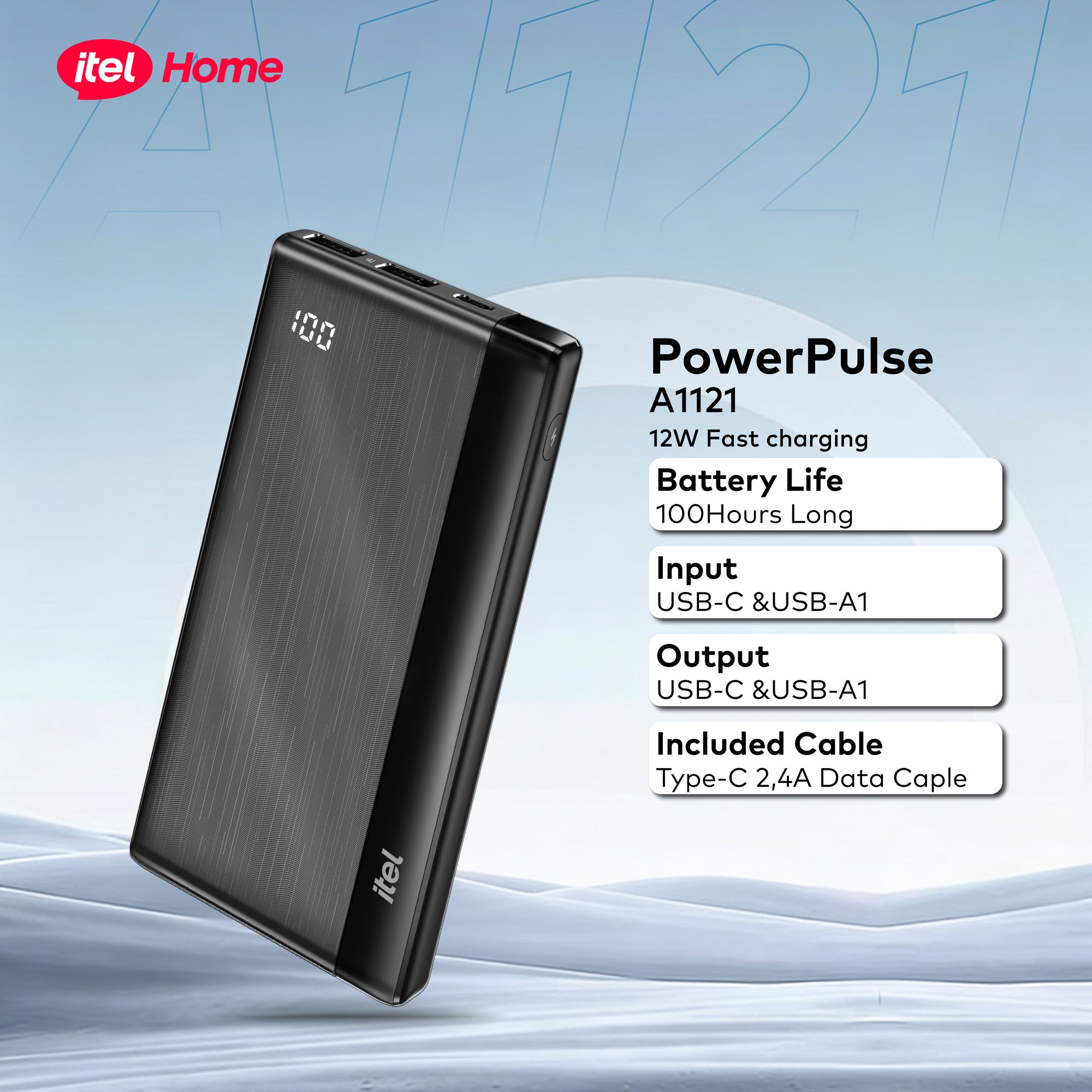 itel PowerPulse A1121 Power-Bank 10000mAh 12W Fast Charging Type-C