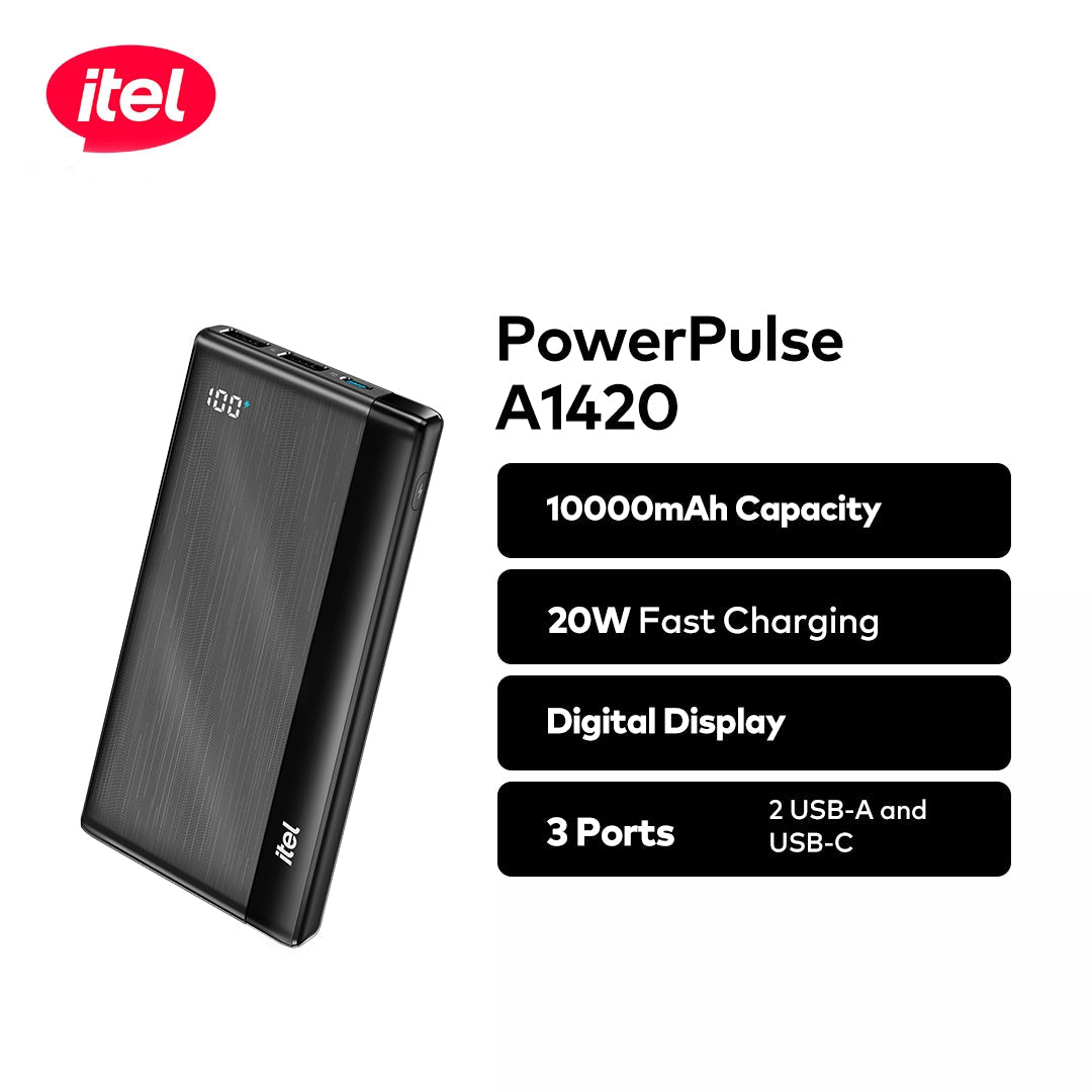 itel PowerPulse A1420 Power-Bank 10000mAh 20W Fast Charging Type-C