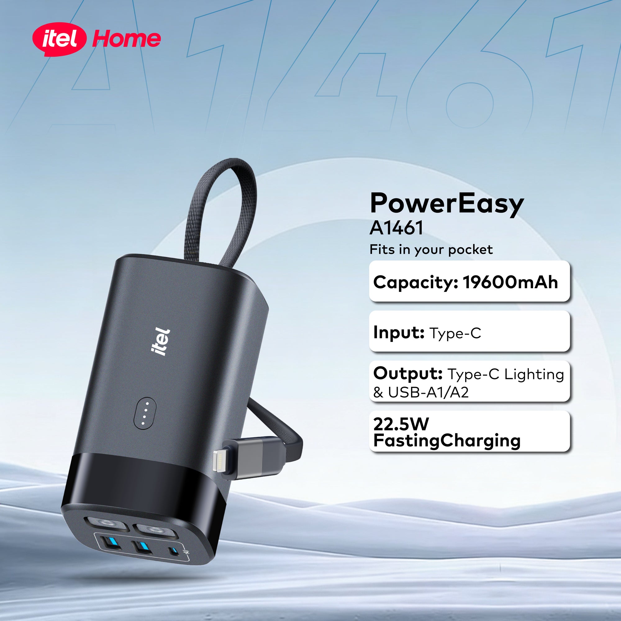 itel PowerEasy1 20000 Built-In-Cable Lightning And TypeC 22.5W A1461