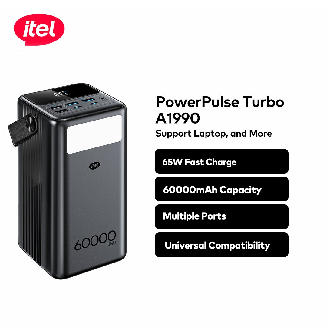 PowerPulse Turbo A1990 PowerBank 60000mAh 65W Fast Charging Laptop Compatibility