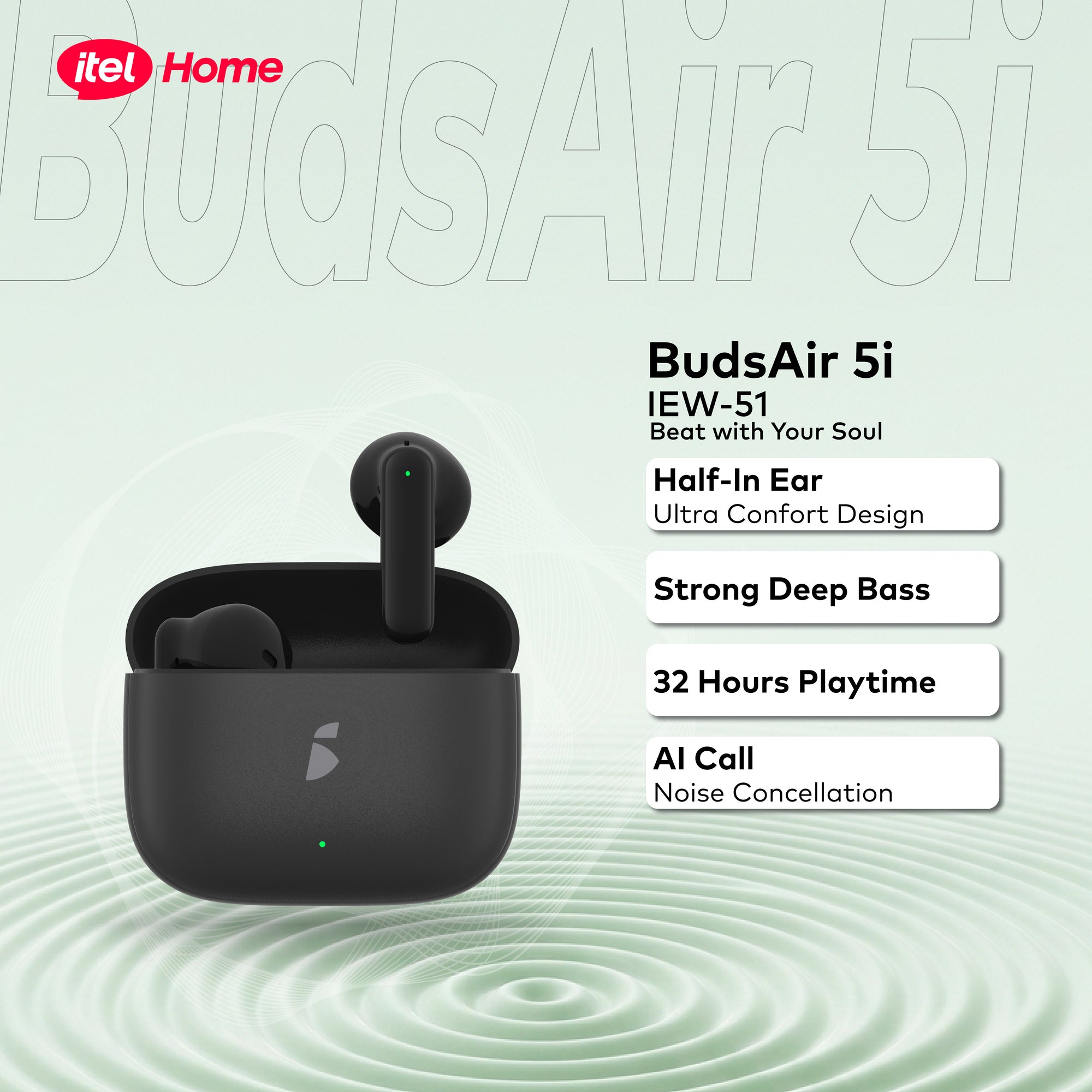 itel TWS BudsAir 5i Earbuds Half In-Ear Design SuperBass