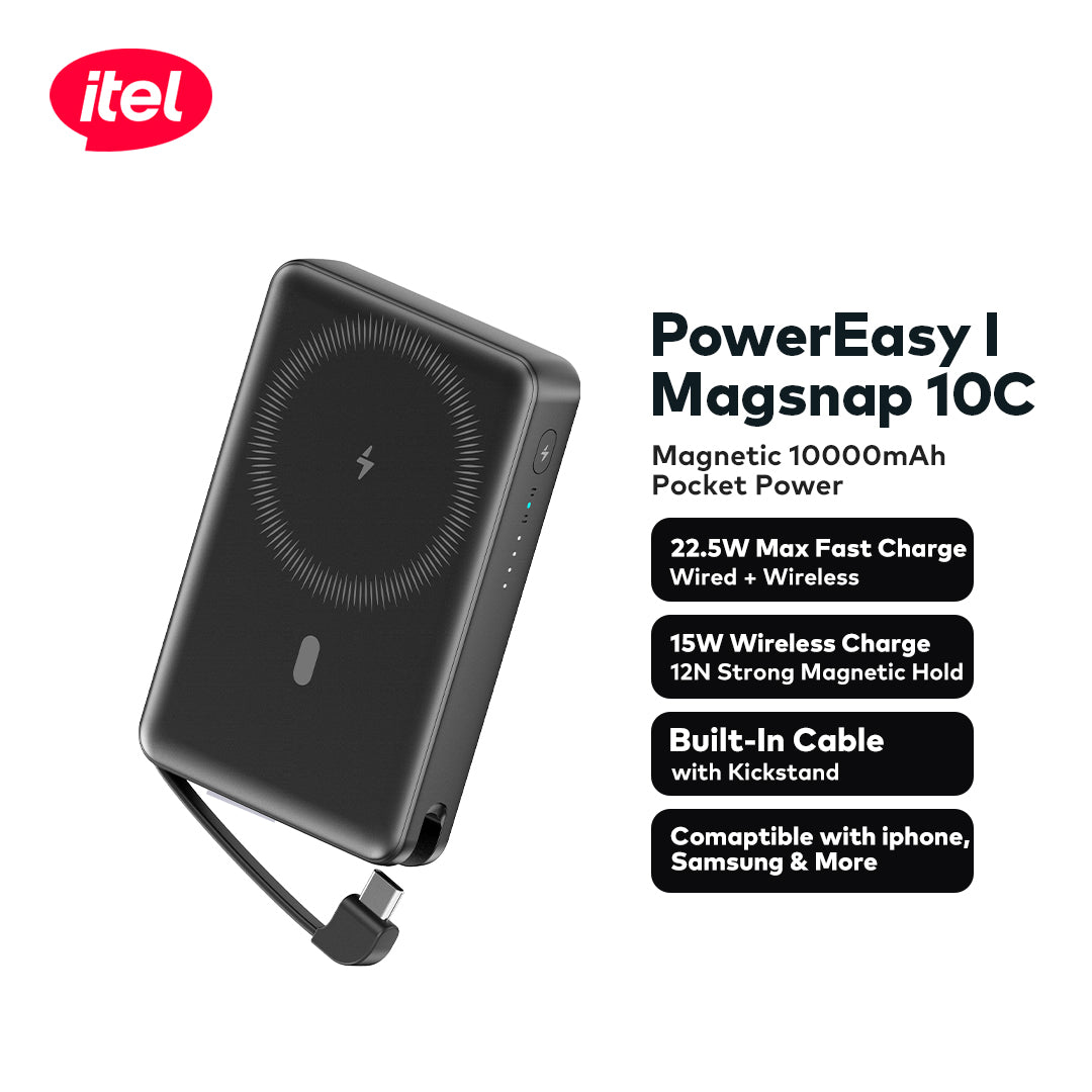 A1820 PowerEasy 1 MagSnap 10C Dual Fast Charger 22.5W + 15W 10000mah 12N Strong Magnetic Hold Built-In Cable