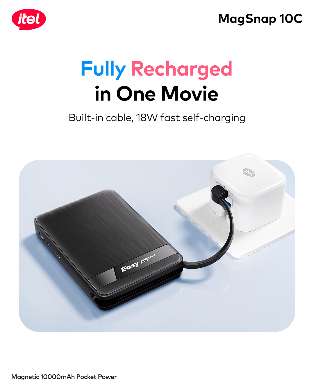 A1820 PowerEasy 1 MagSnap 10C Dual Fast Charger 22.5W + 15W 10000mah 12N Strong Magnetic Hold Built-In Cable