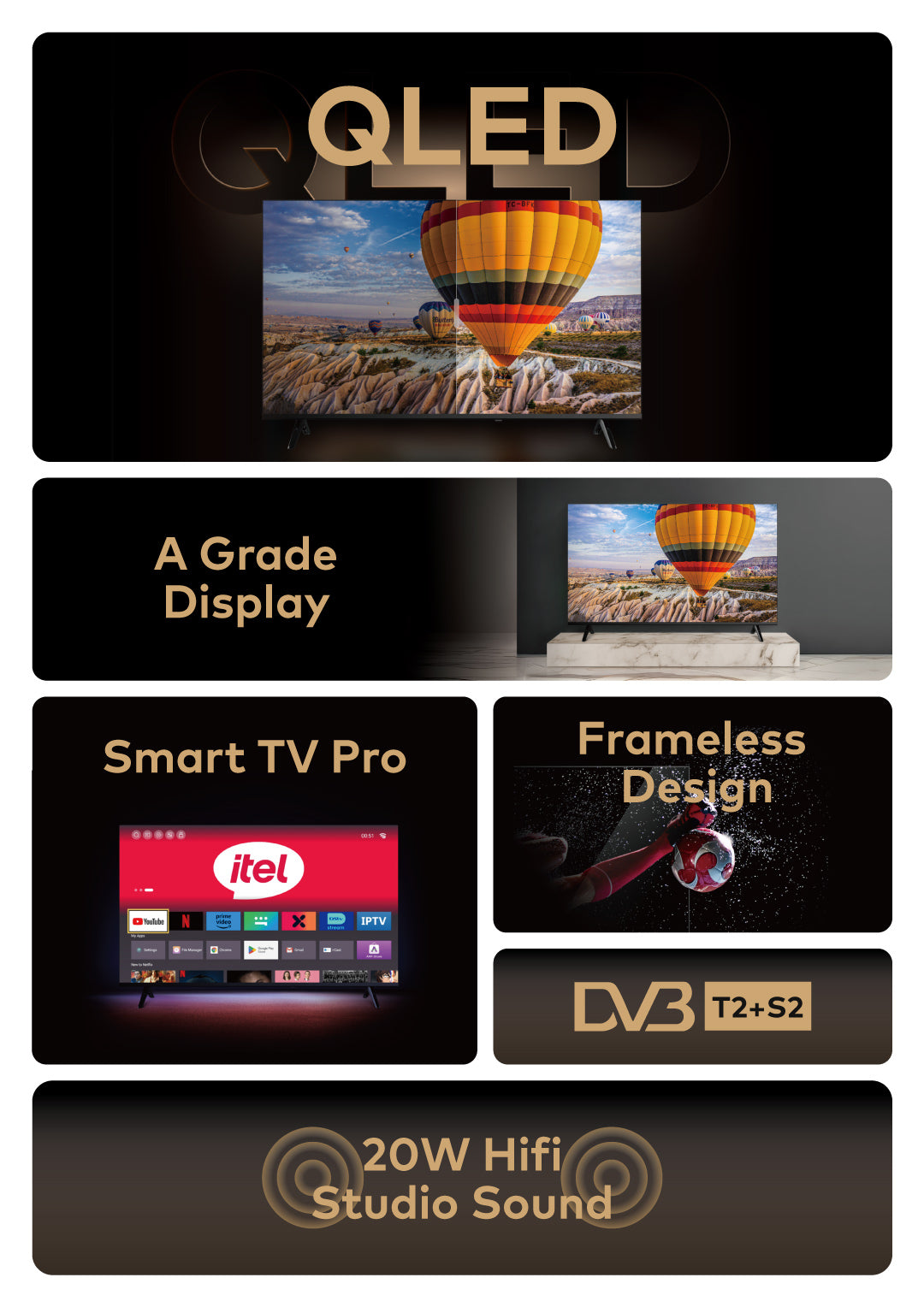 itel 50" QLED 4K Smart TV Pro – Frameless Design