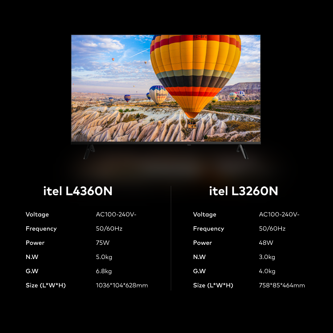 itel 32‘’/43''QLED Android Smart TV grade-A display 20W HIFI Frameless Design Black