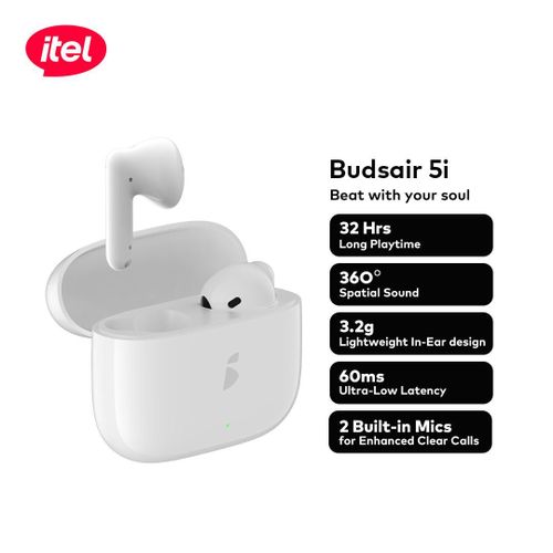 itel TWS BudsAir 5i Earbuds Half In-Ear Design SuperBass