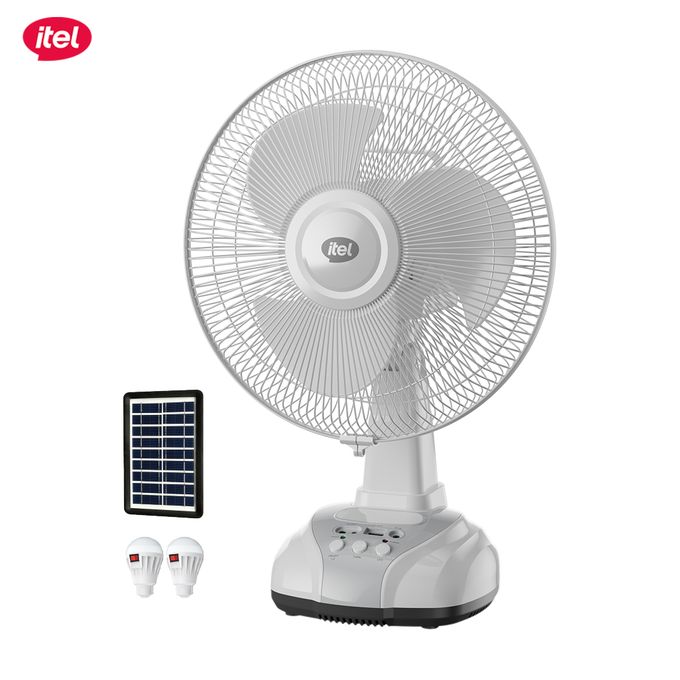 itel Rechargable & Solar Desk Fan 12" 5.5 Hours of Long-lasting Battery Life MOO1