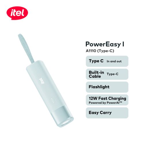 itel PowerEasy1 5000 A1110 Power-Bank 12W Fast Charging Built-in Cable with Torch