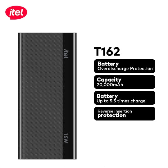 itel 20000mAh T162 15W Type-C Output Fast Charging Power Bank
