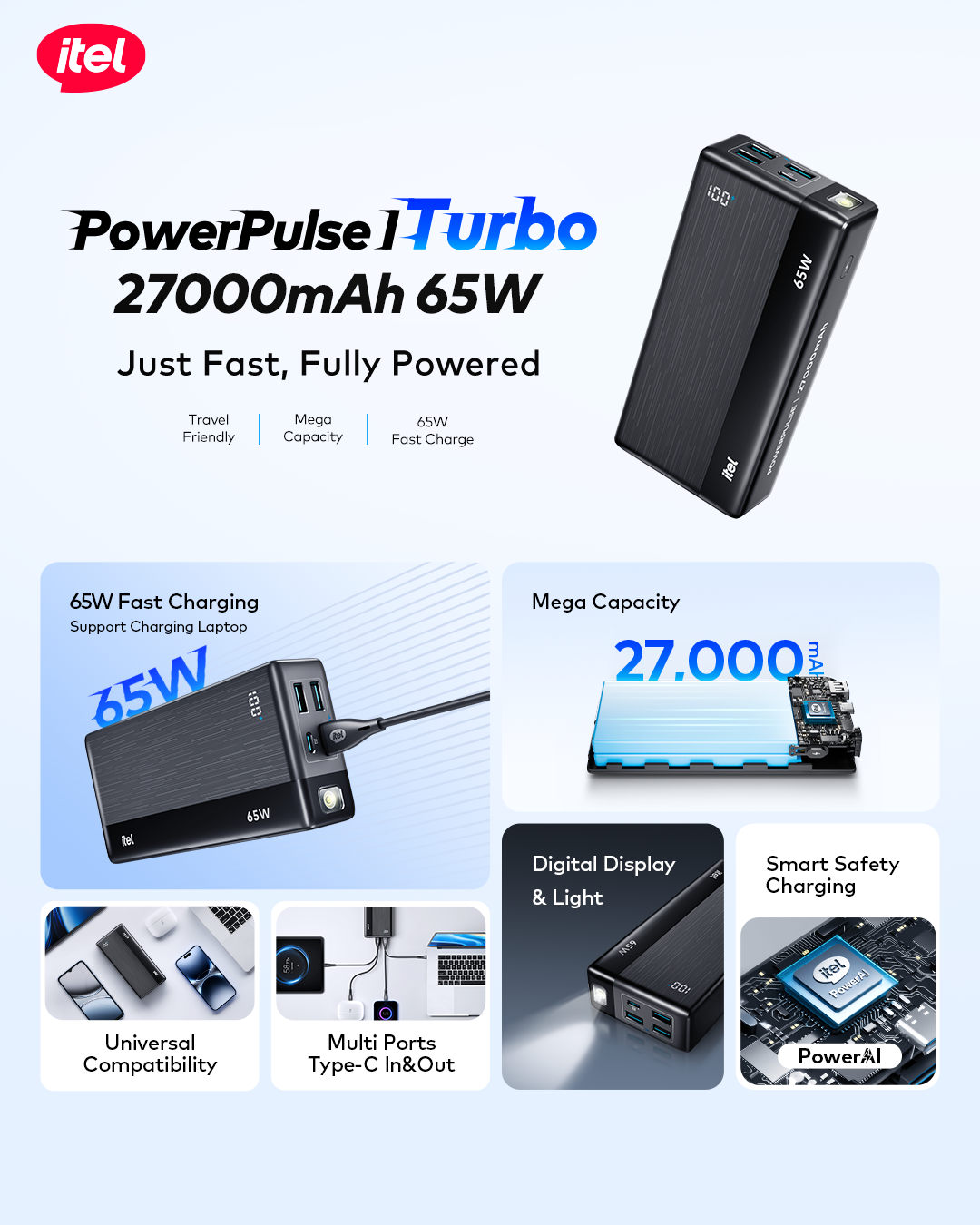PowerPulse Turbo A1980 Power-Bank 27000mAh 65W Fast Charging Laptop Compatibility
