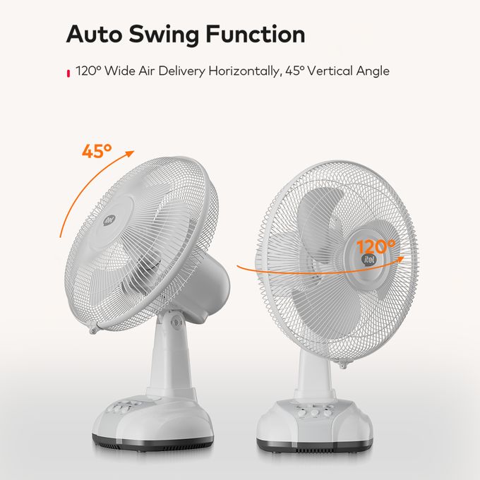 itel Rechargable & Solar Desk Fan 12" 5.5 Hours of Long-lasting Battery Life MOO1