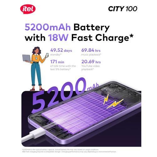 itel City 100 Slim Design 5200mAh 128/4+8gb Drop Resistant