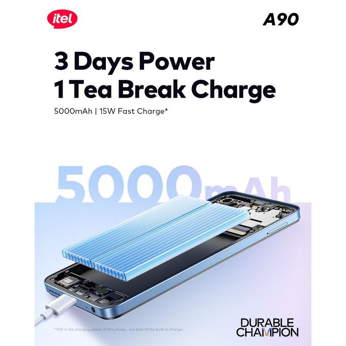 itel A90 6.6" 90hz Dynamic Display 5000mah 15W Fast Charge Android 128+4gb