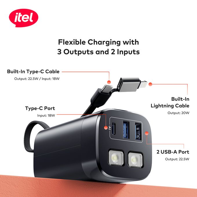 itel PowerEasy1 20000 Built-In-Cable Lightning And TypeC 22.5W A1461
