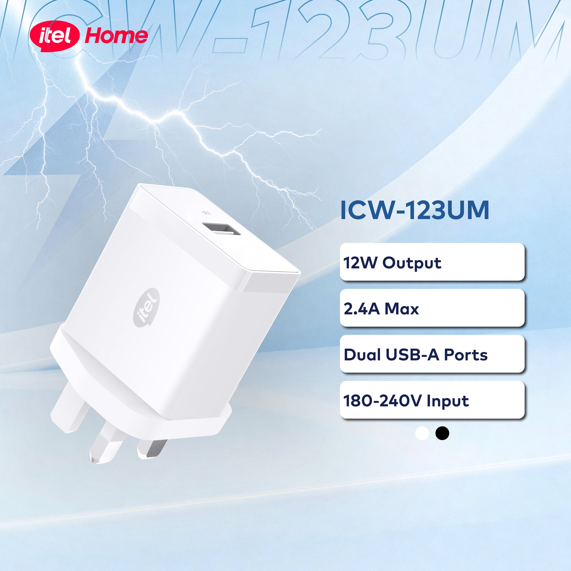 itel ICW-123UM – 12W Dual USB-A Charger with 2.4A Max Output