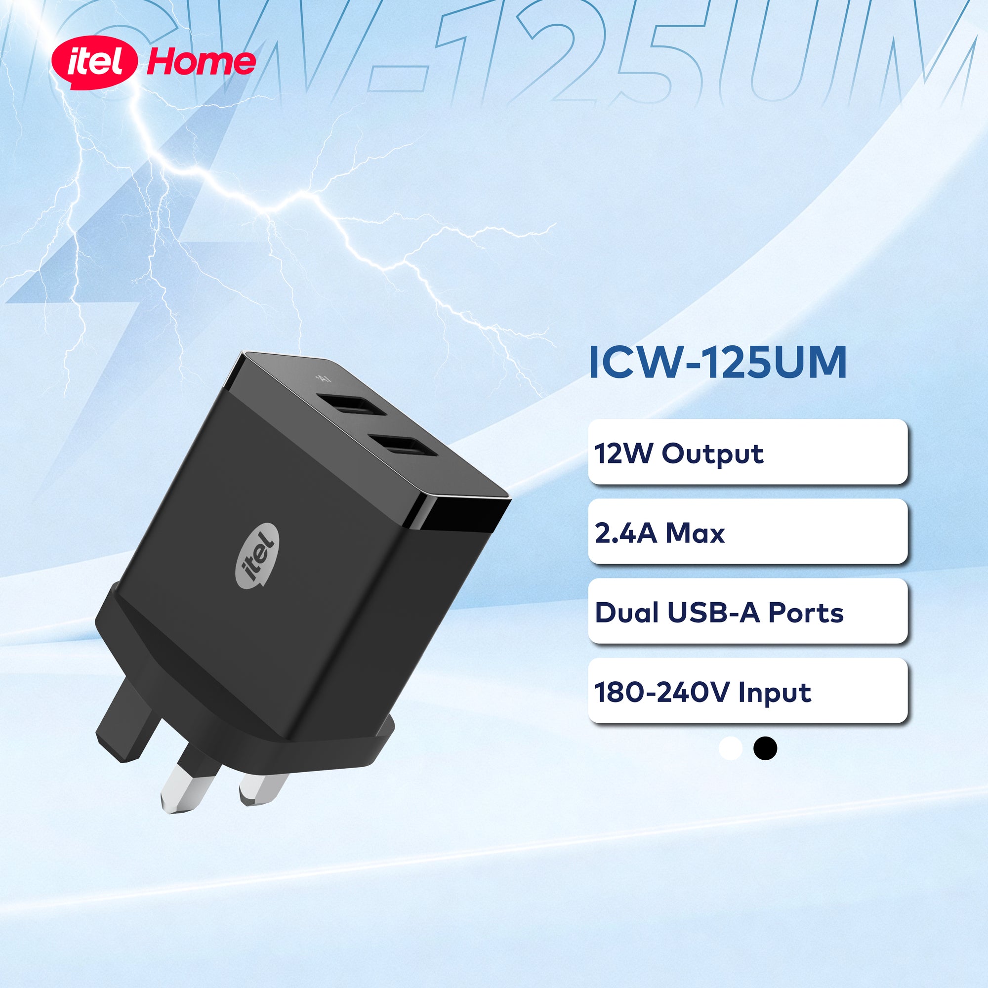 itel Home ICW-125UM – 12W Dual USB Charger