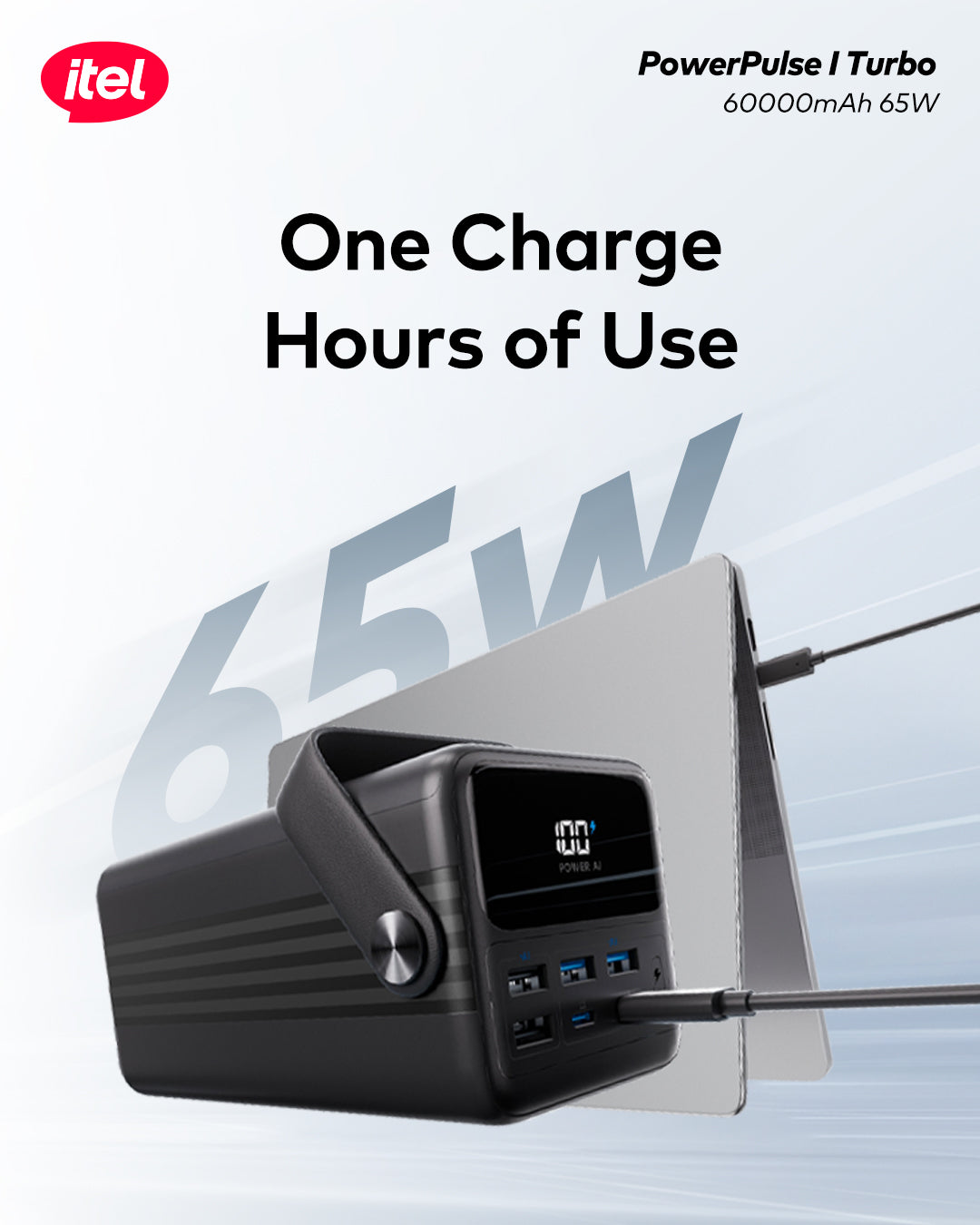 PowerPulse Turbo A1990 PowerBank 60000mAh 65W Fast Charging Laptop Compatibility