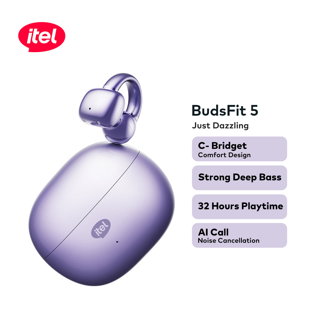 itel BudsFit 5 Earbud C-Bridge Design AI NC IP54 32hrs playtime