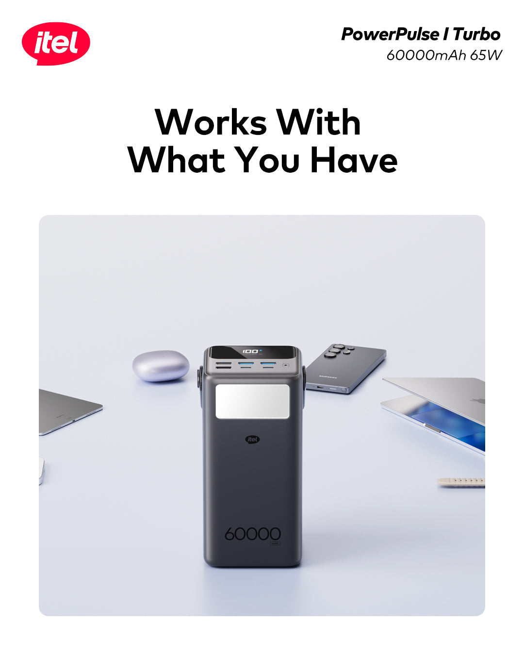 PowerPulse Turbo A1990 PowerBank 60000mAh 65W Fast Charging Laptop Compatibility