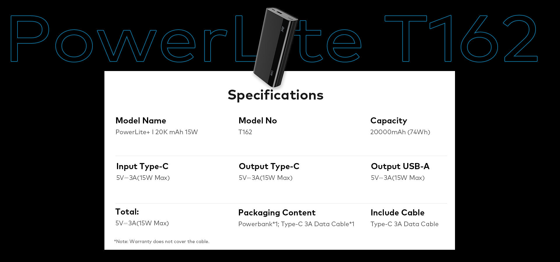 itel 20000mAh T162 15W Type-C Output Fast Charging Power Bank