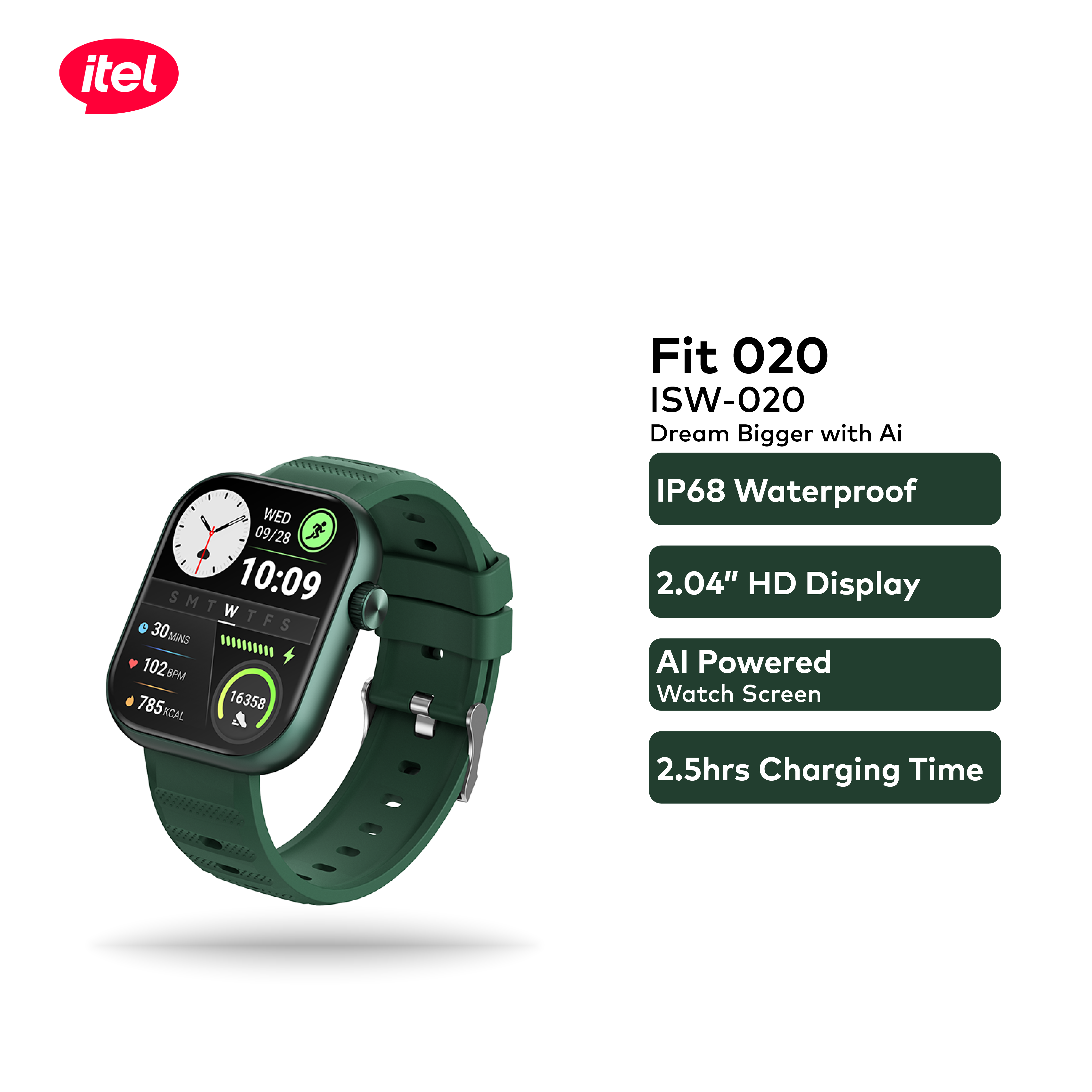 itel SmartWatch Fit 020 2.04" HD Display IP68 AI-Powered New O20
