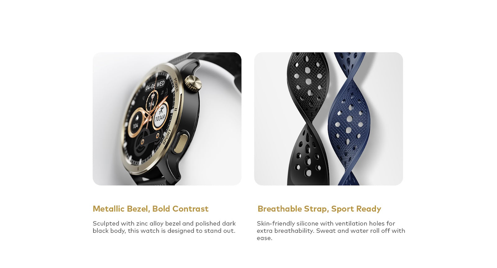 Fit O45 1.39" Metallic Bezel Breathable Straps IP68 100+ Sports