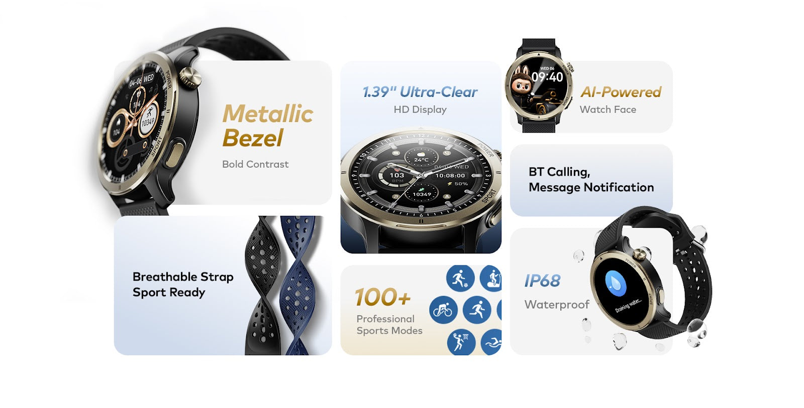 Fit O45 1.39" Metallic Bezel Breathable Straps IP68 100+ Sports